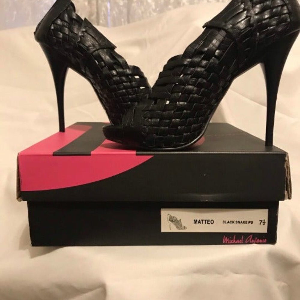 Michael Antonio Black Leather Stilettos